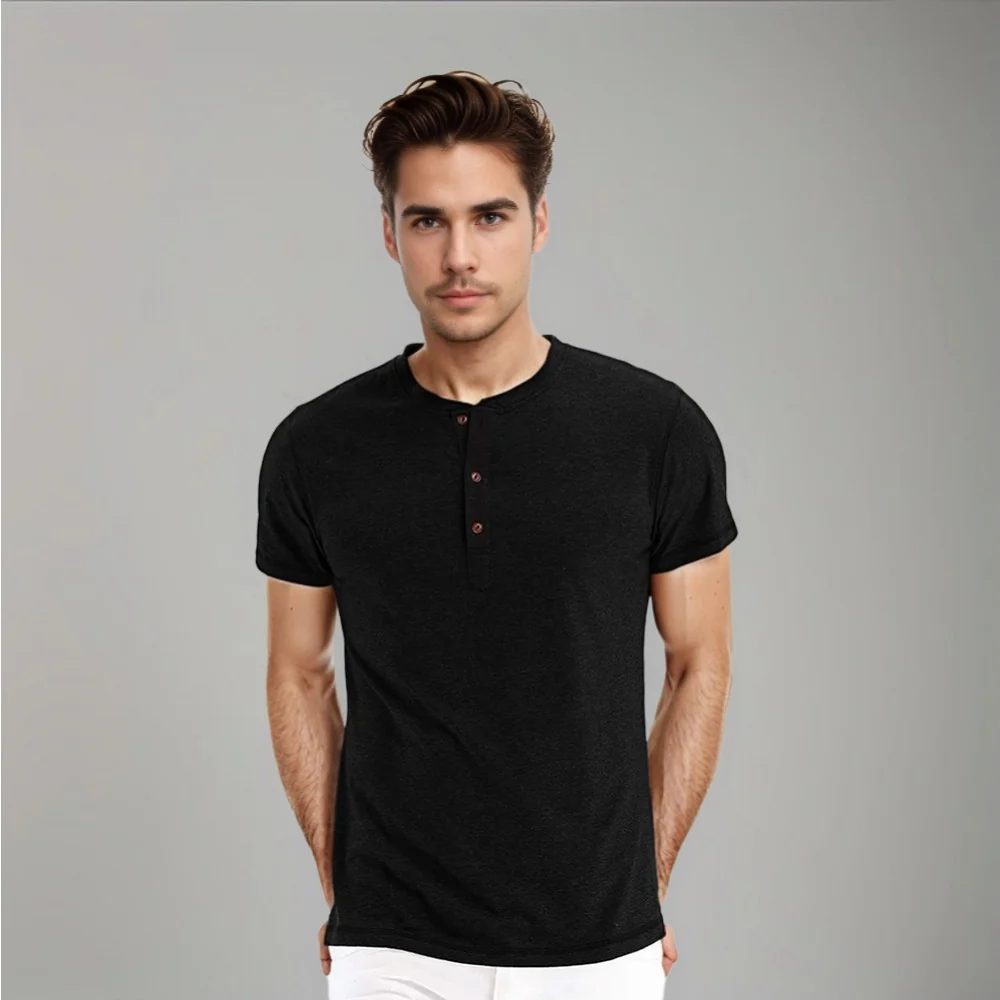 Kaven - Men's Henley T-Shirt Short Sleeve Three-Button Relaxed Fit