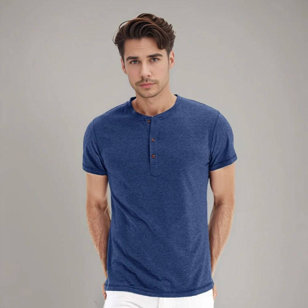Kaven - Men's Henley T-Shirt Short Sleeve Three-Button Relaxed Fit