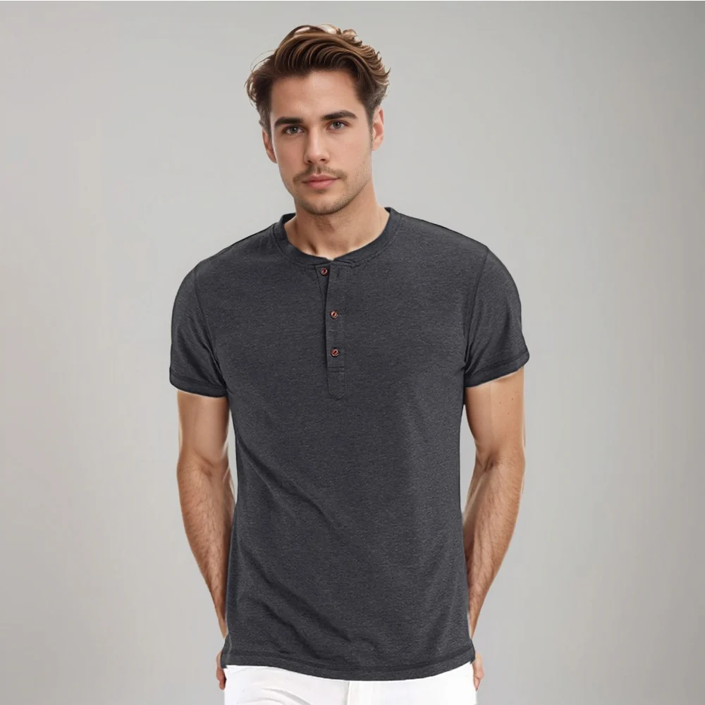 Kaven - Men's Henley T-Shirt Short Sleeve Three-Button Relaxed Fit