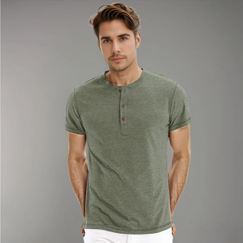 Kaven - Men's Henley T-Shirt Short Sleeve Three-Button Relaxed Fit