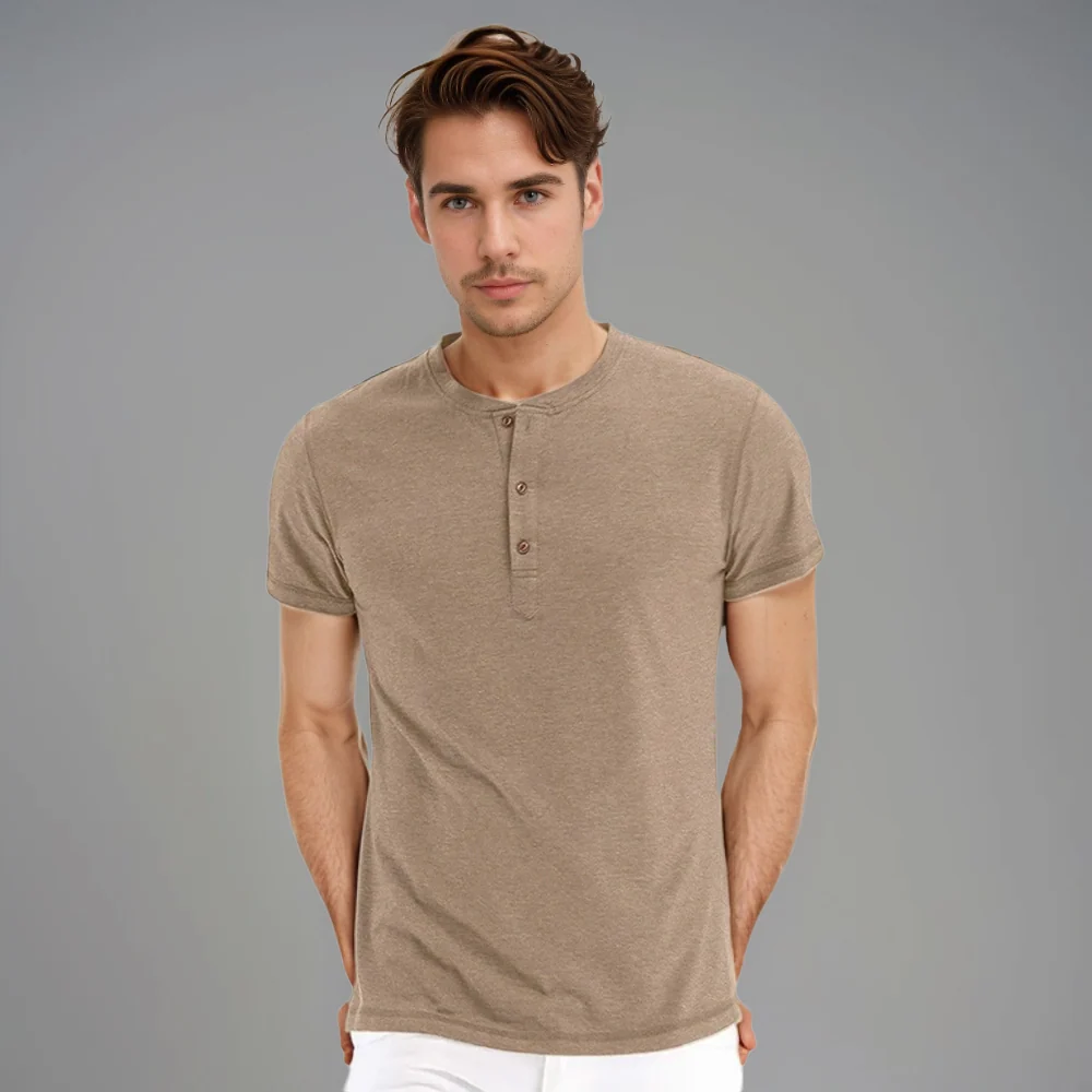 Kaven - Men's Henley T-Shirt Short Sleeve Three-Button Relaxed Fit