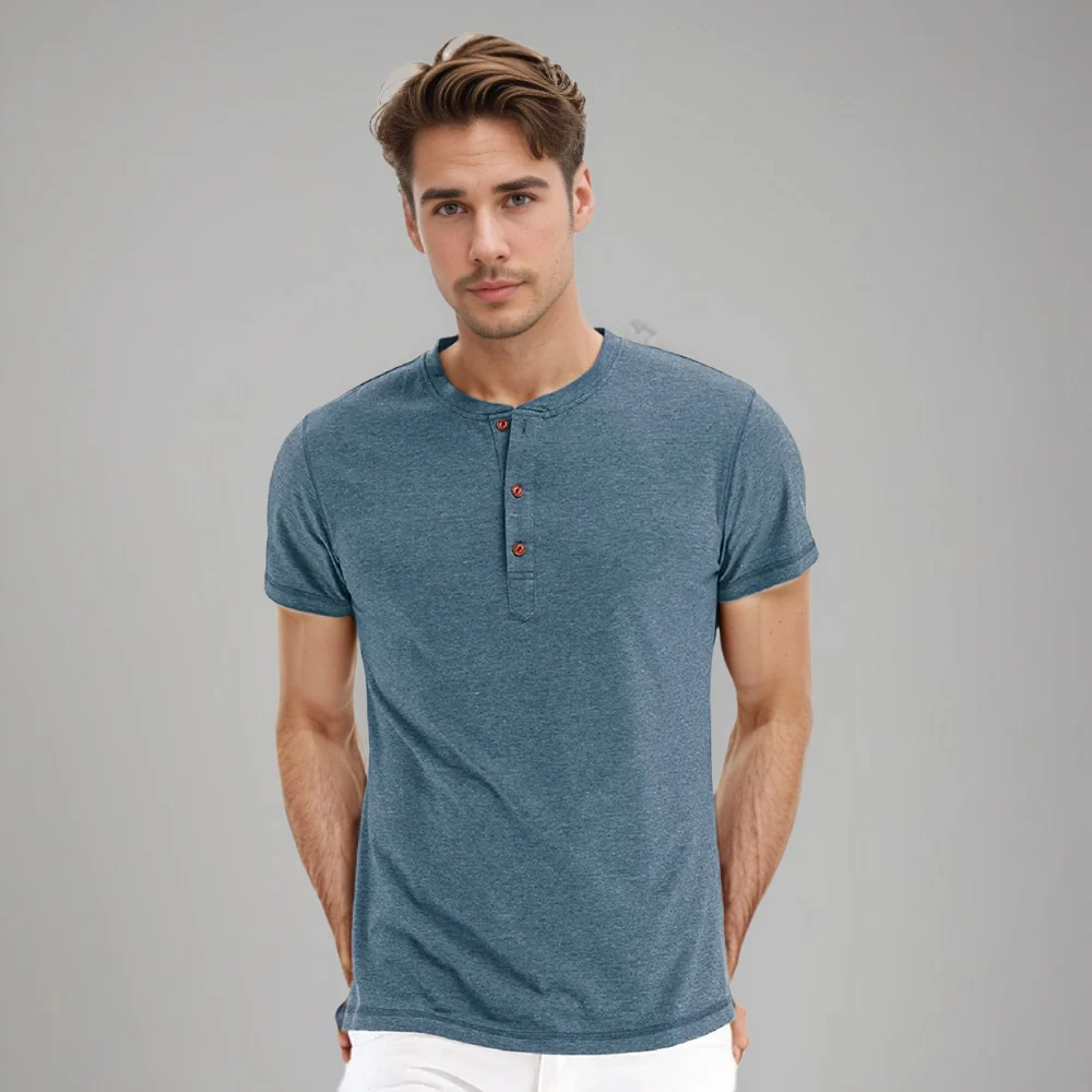 Kaven - Men's Henley T-Shirt Short Sleeve Three-Button Relaxed Fit