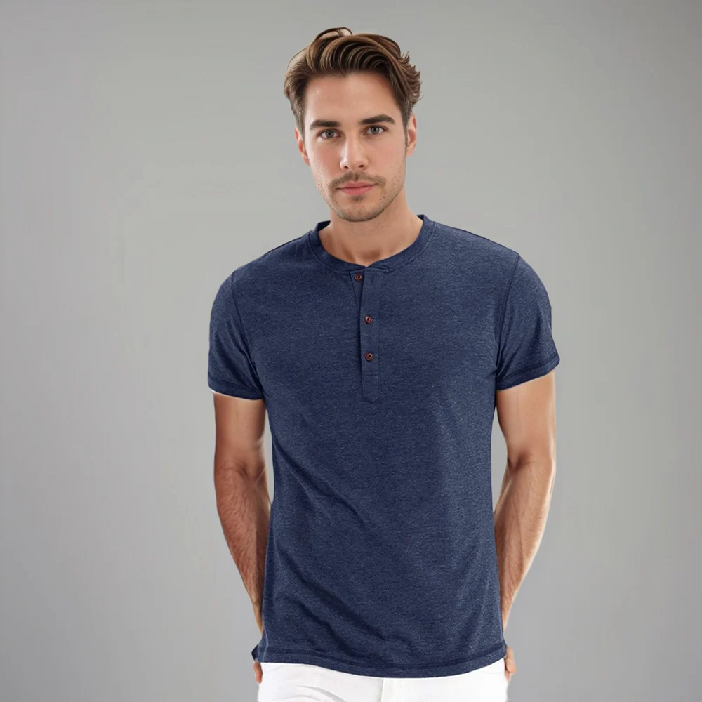 Kaven - Men's Henley T-Shirt Short Sleeve Three-Button Relaxed Fit