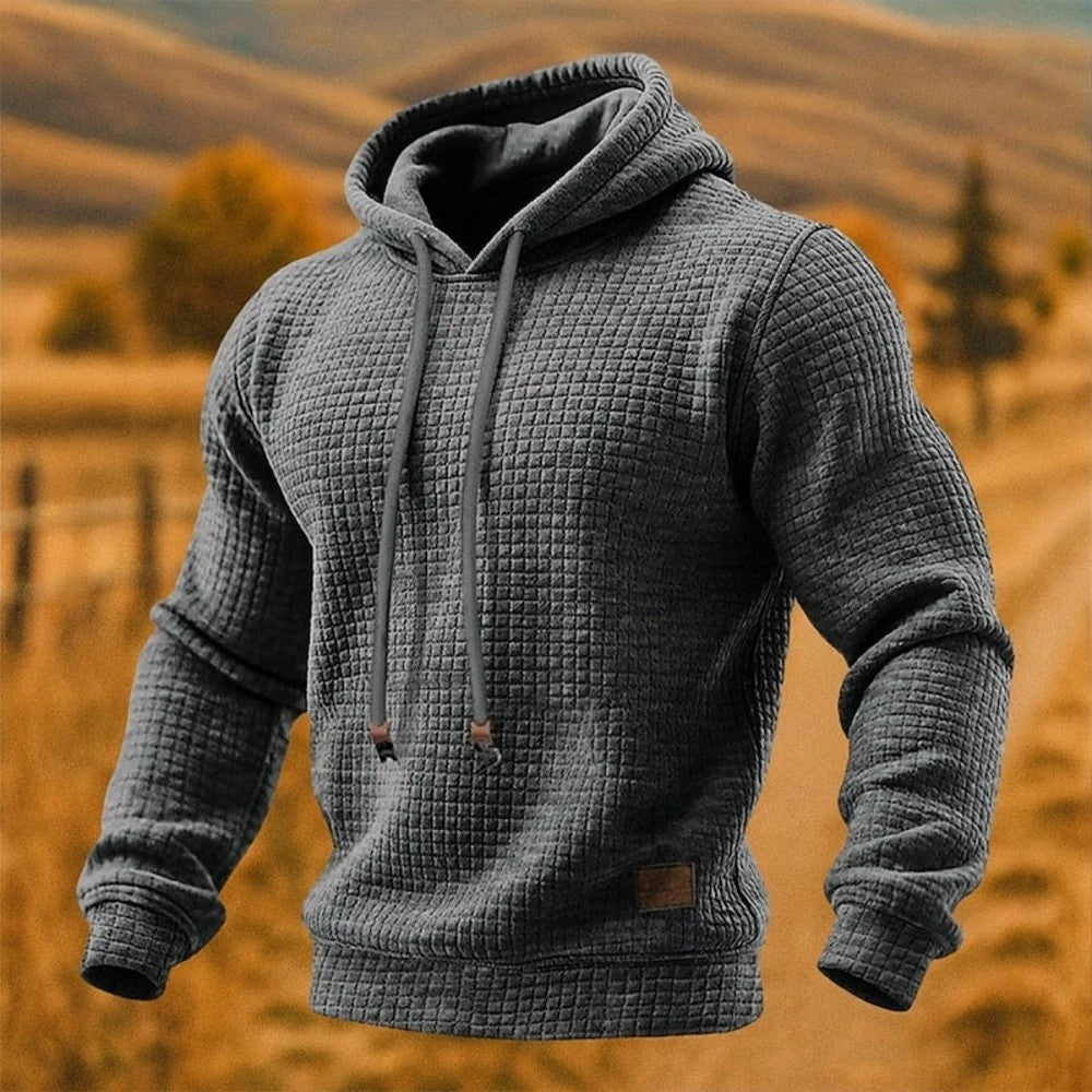 Kaven - Men's Hoodie Waffle Knit Drawcord Pouch Pocket