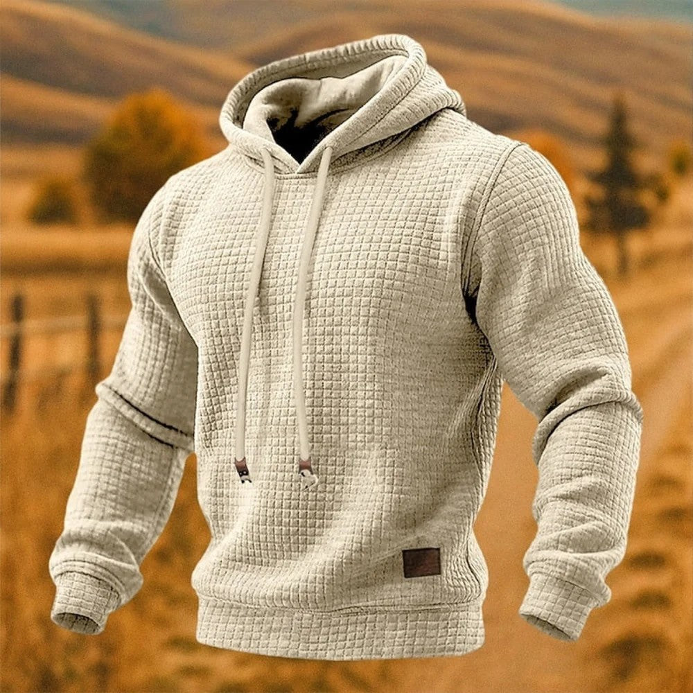 Kaven - Men's Hoodie Waffle Knit Drawcord Pouch Pocket
