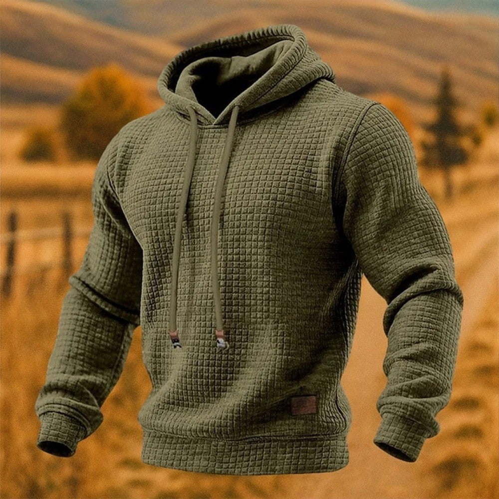 Kaven - Men's Hoodie Waffle Knit Drawcord Pouch Pocket
