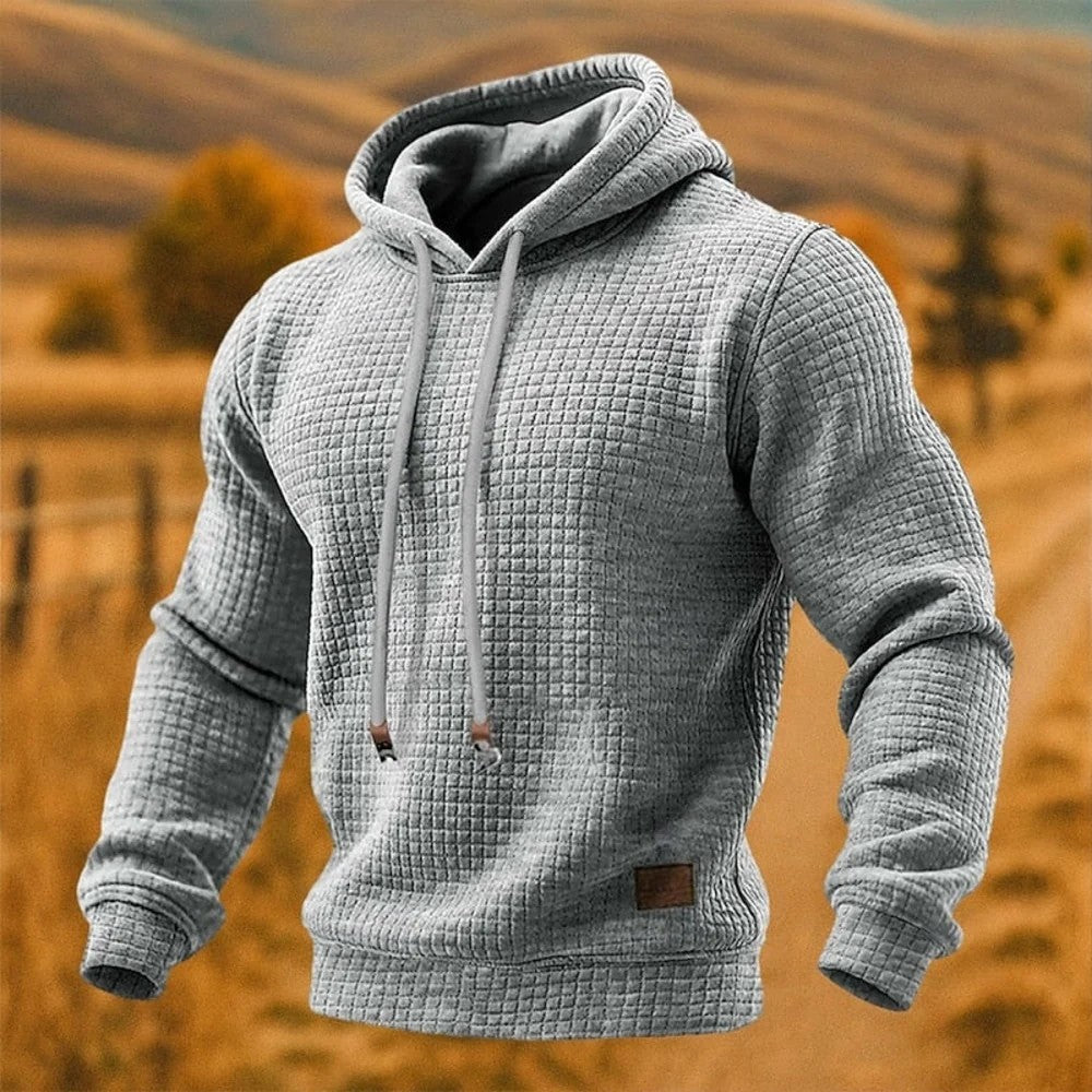 Kaven - Men's Hoodie Waffle Knit Drawcord Pouch Pocket