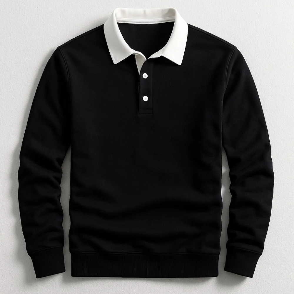 Kaven - Men's Knit Polo Shirt Long Sleeve Classic Collar