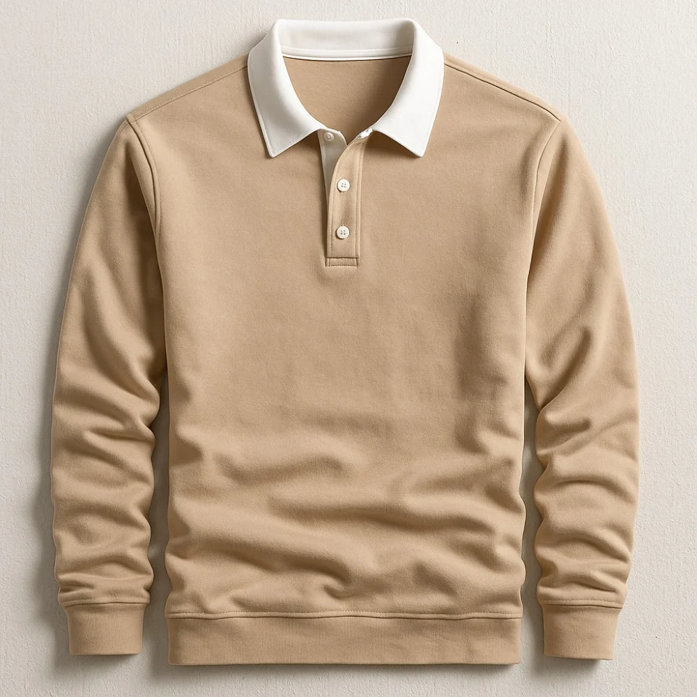 Kaven - Men's Knit Polo Shirt Long Sleeve Classic Collar