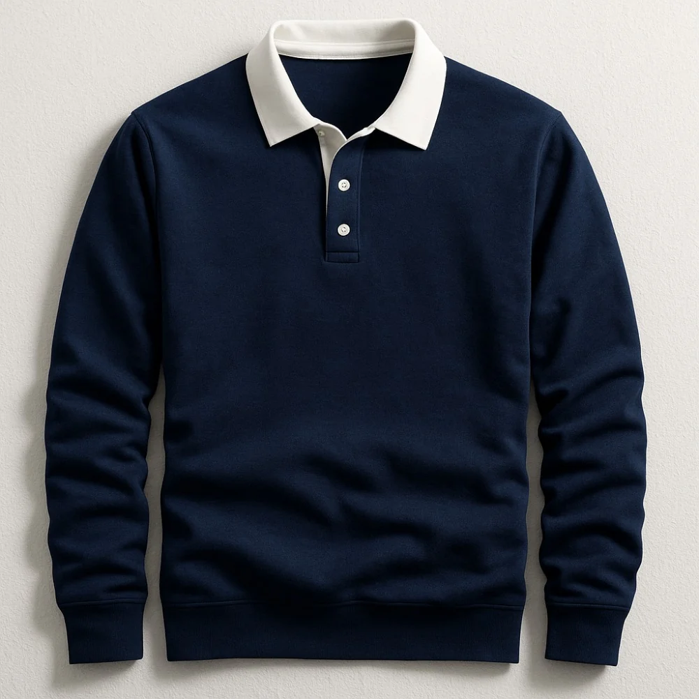 Kaven - Men's Knit Polo Shirt Long Sleeve Classic Collar