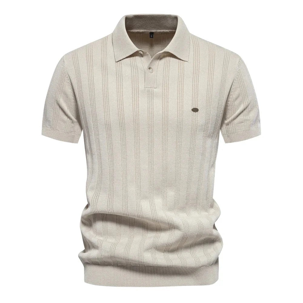 Kaven - Men's Knit Polo Shirt Short Sleeve Vertical Texture