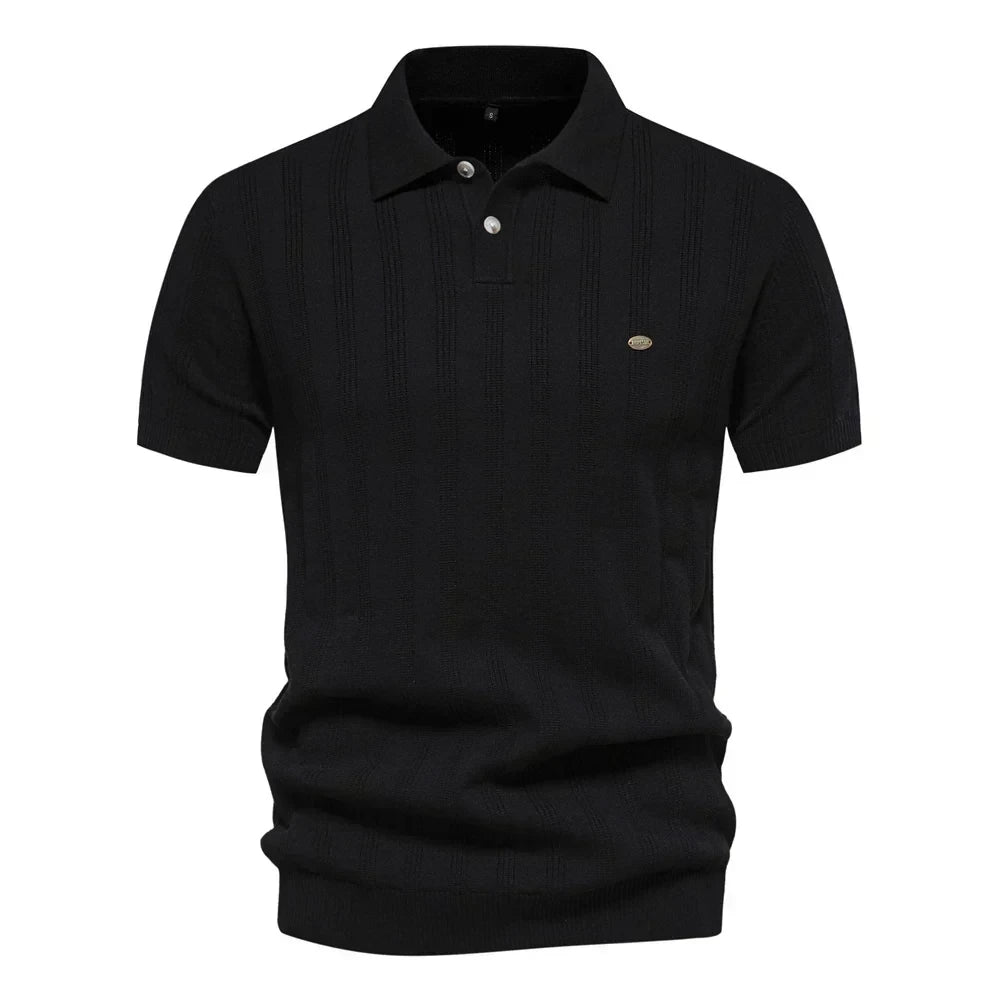 Kaven - Men's Knit Polo Shirt Short Sleeve Vertical Texture