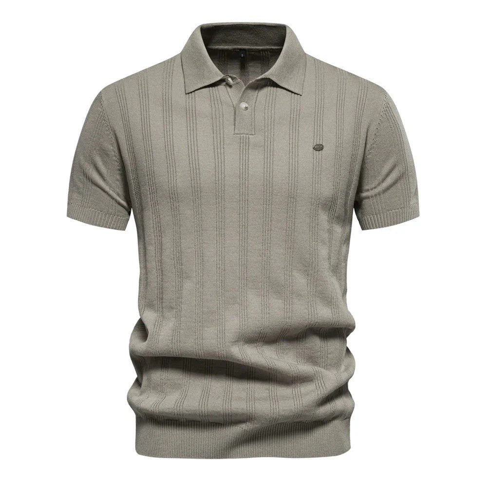 Kaven - Men's Knit Polo Shirt Short Sleeve Vertical Texture