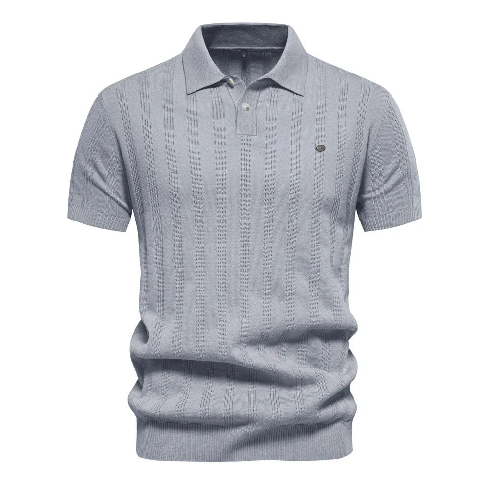 Kaven - Men's Knit Polo Shirt Short Sleeve Vertical Texture