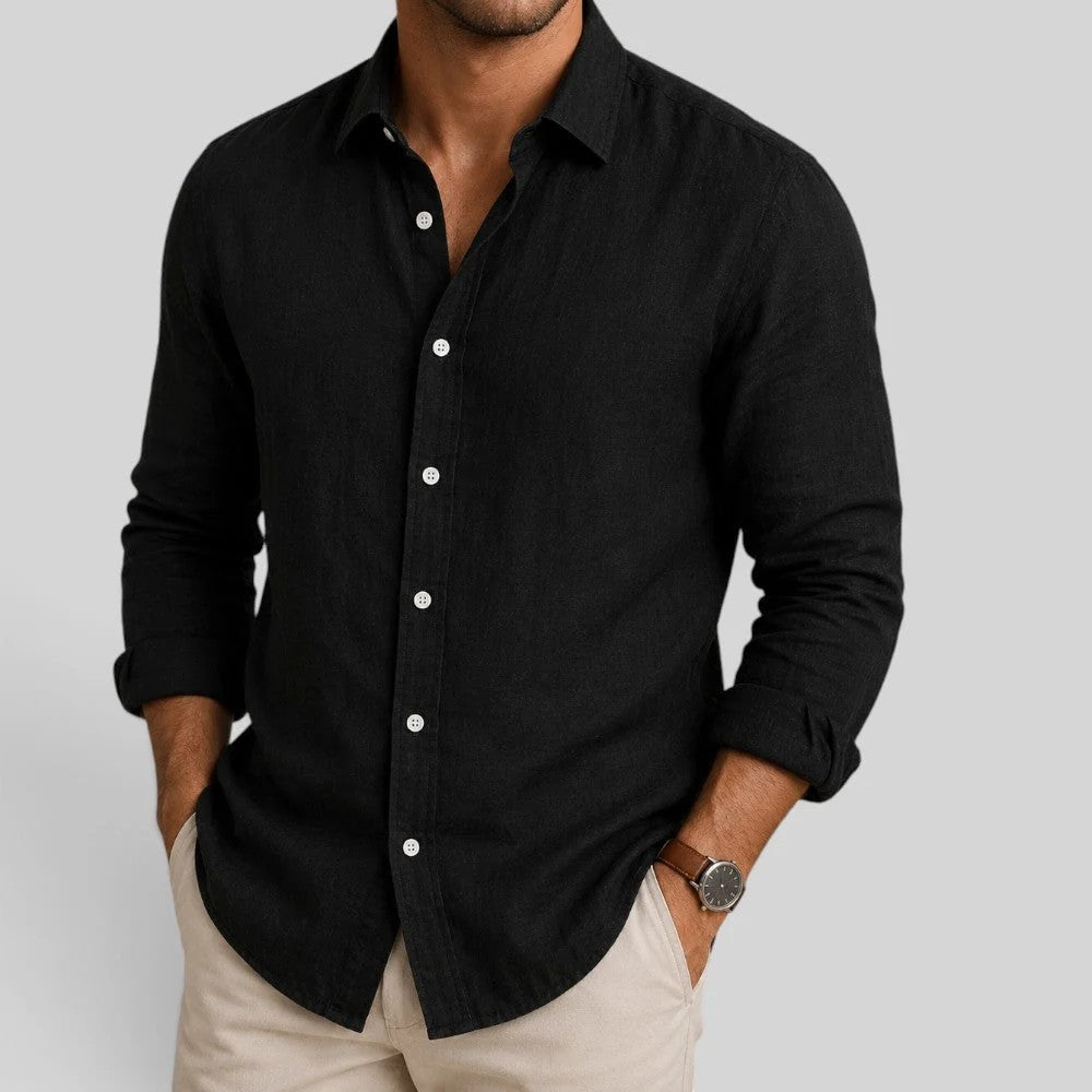 Kaven - Men's Linen Blend Shirt Long Sleeve Relaxed Collar Breathable