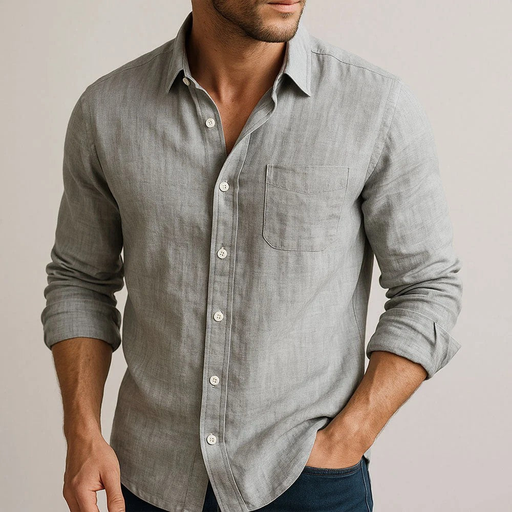Kaven - Men's Linen Blend Shirt Long Sleeve Relaxed Collar Breathable