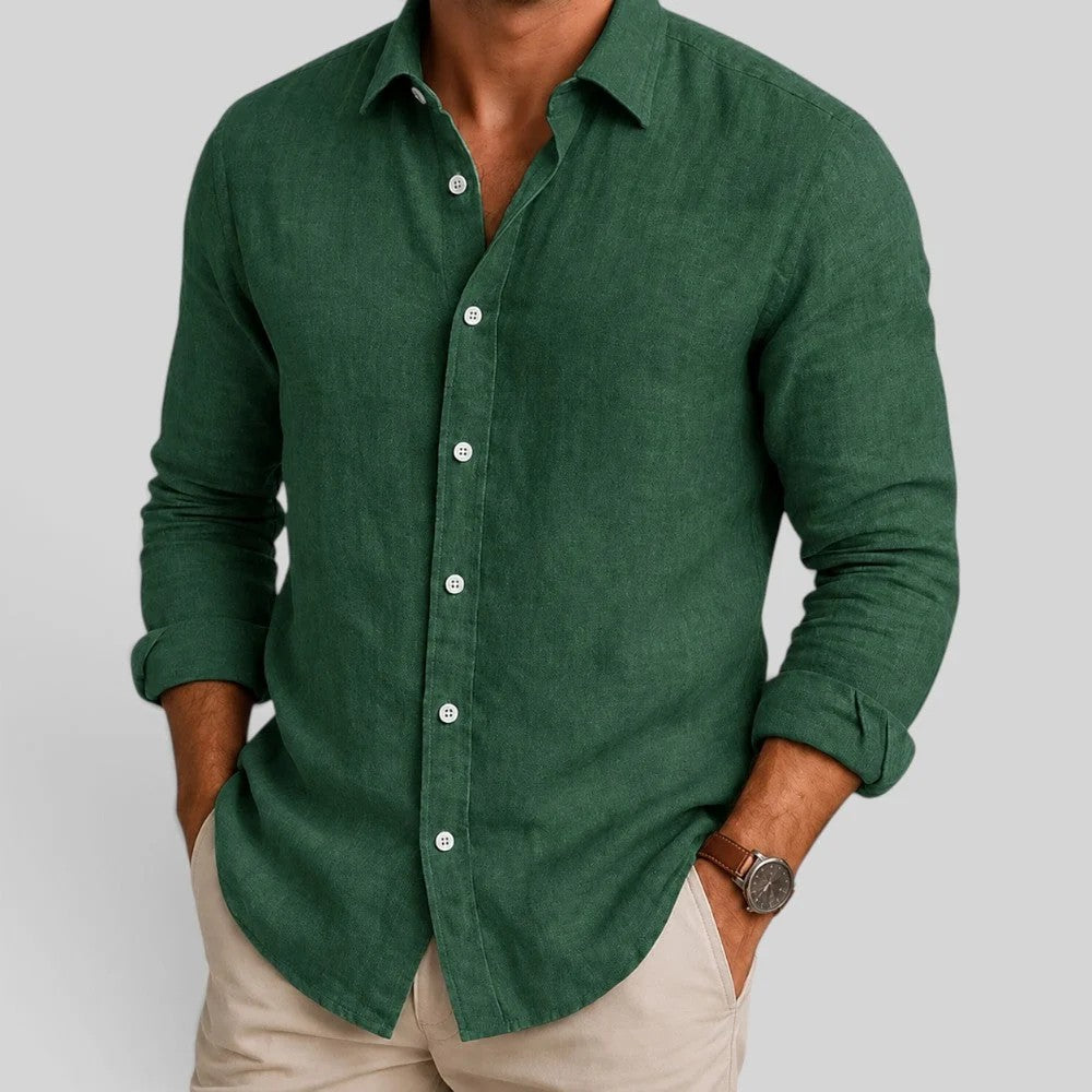 Kaven - Men's Linen Blend Shirt Long Sleeve Relaxed Collar Breathable