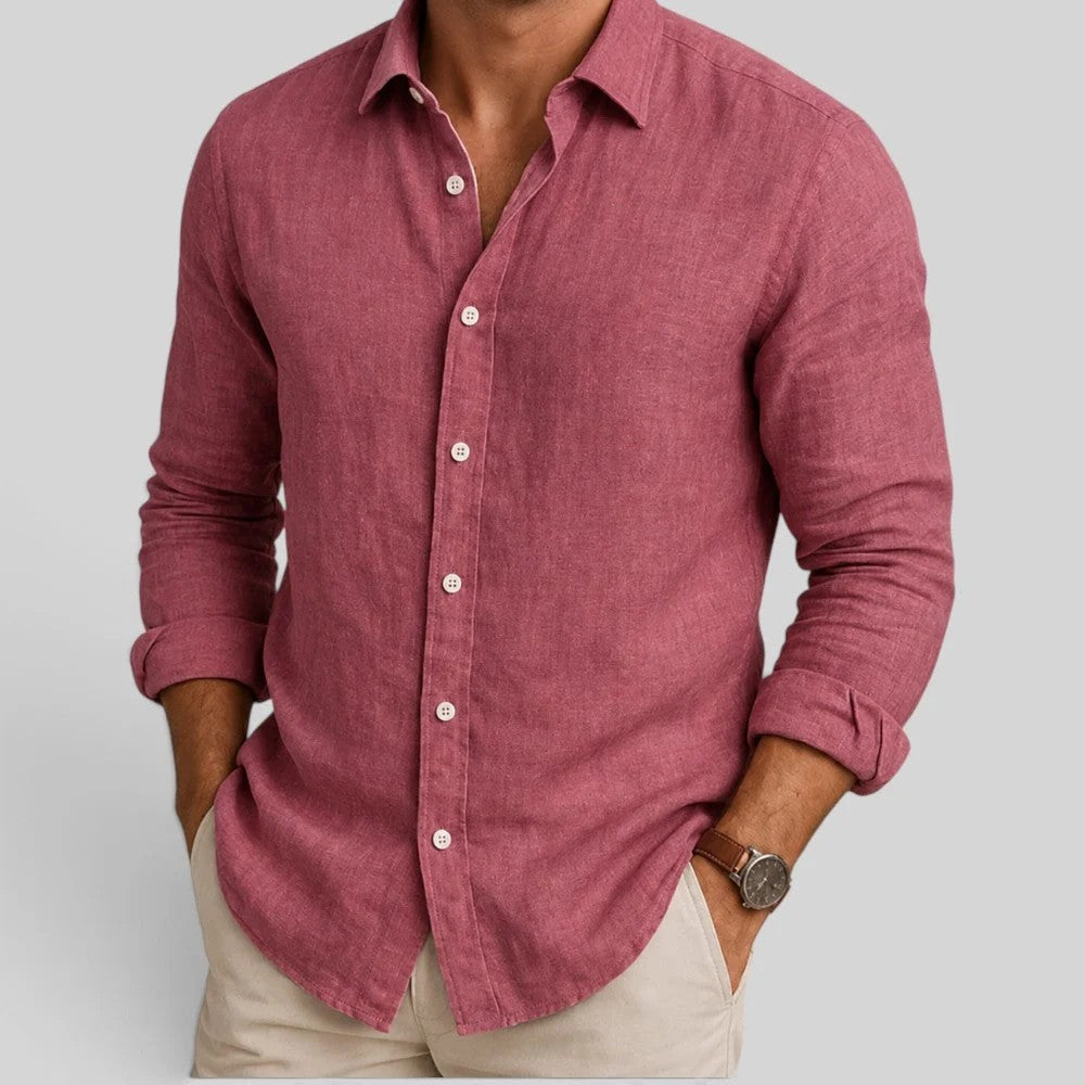 Kaven - Men's Linen Blend Shirt Long Sleeve Relaxed Collar Breathable