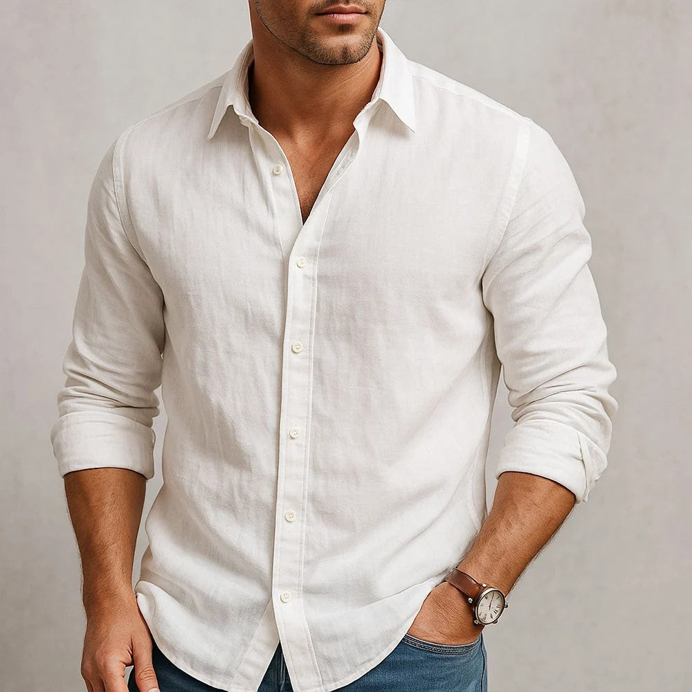 Kaven - Men's Linen Blend Shirt Long Sleeve Relaxed Collar Breathable