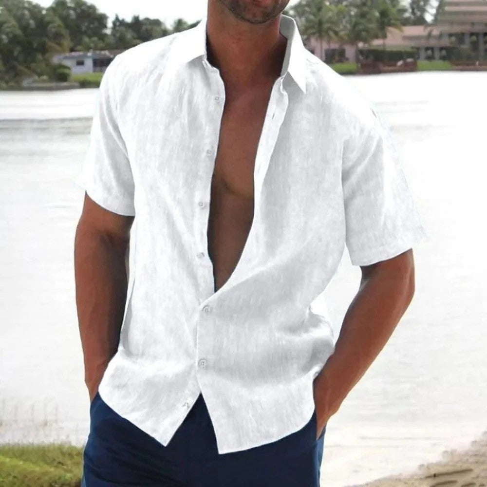 Kaven - Men's Linen Look Shirt Short Sleeve Button-Up Lightweight