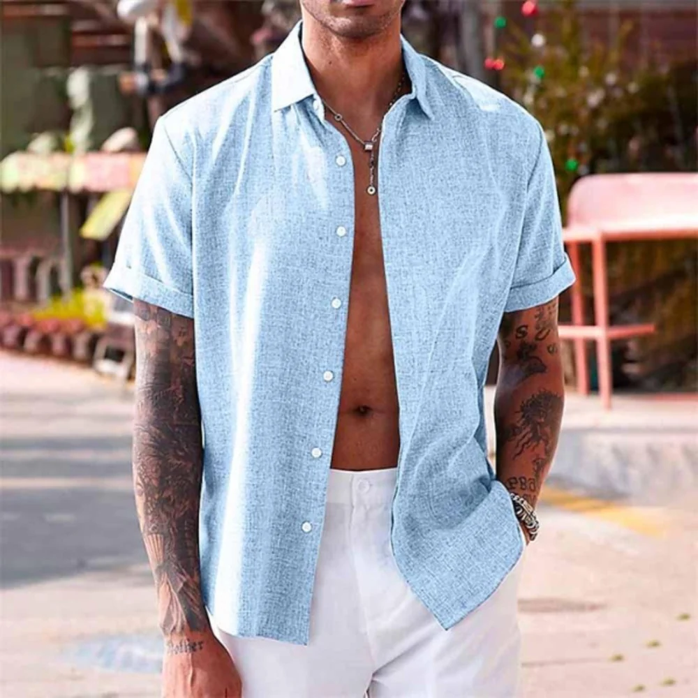 Kaven - Men's Linen Look Shirt Short Sleeve Textured Relaxed Fit