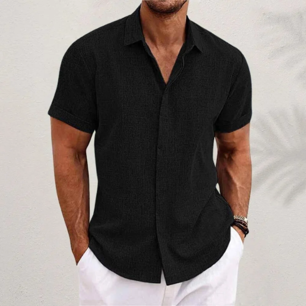 Kaven - Men's Linen Look Shirt Short Sleeve Textured Relaxed Fit