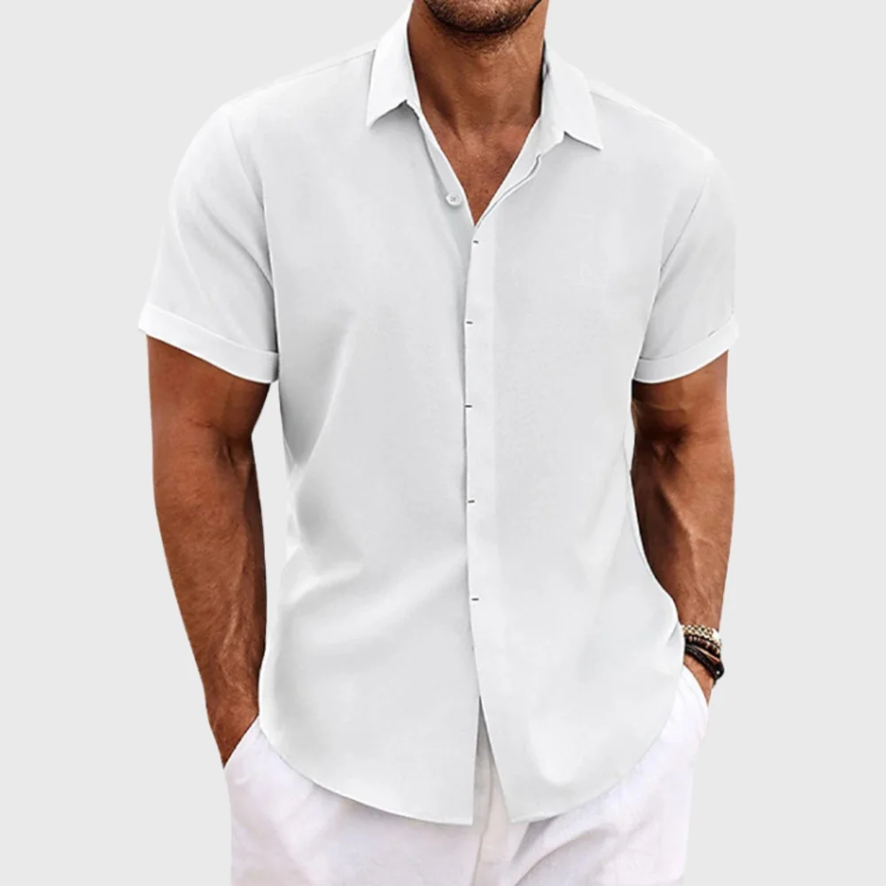 Kaven - Men's Linen Look Shirt Short Sleeve Textured Relaxed Fit
