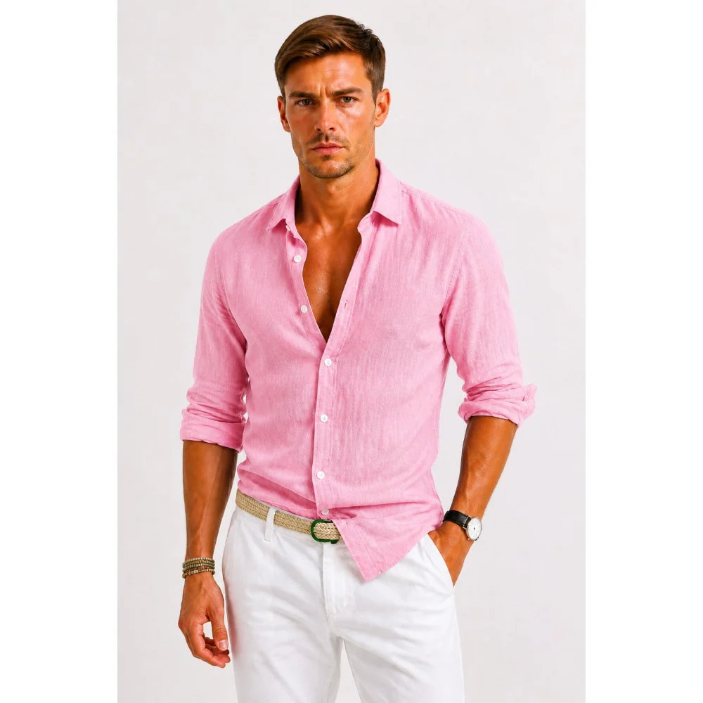 Kaven - Men's Linen Oxford Shirt Button-Down Relaxed Fit Rolled Sleeves