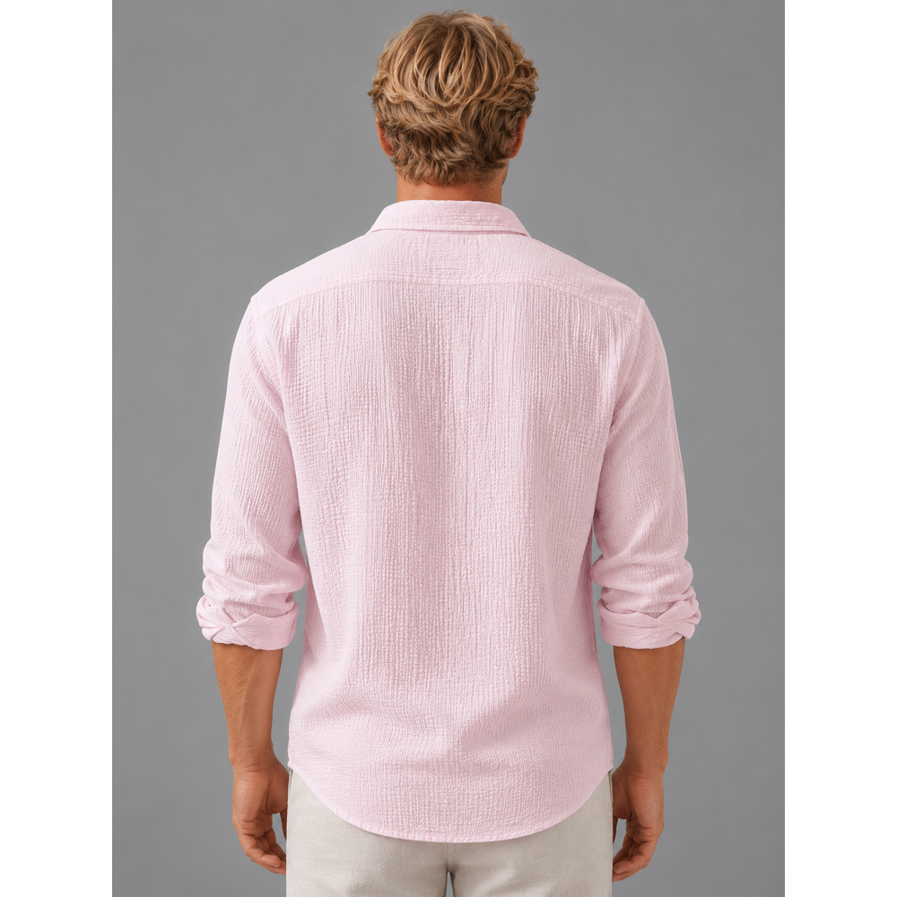 Kaven - Men's Linen Shirt Long Sleeve Crinkle Texture Relaxed Fit