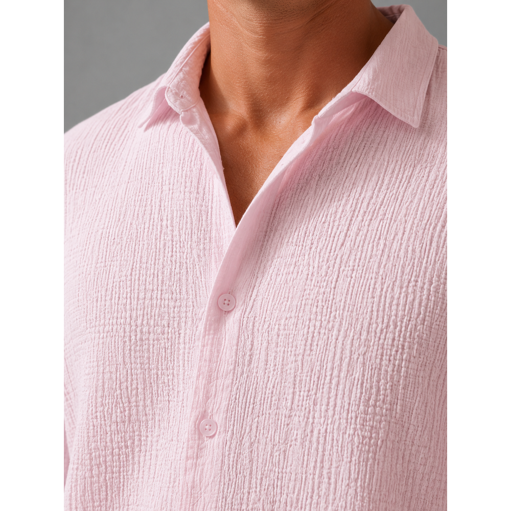 Kaven - Men's Linen Shirt Long Sleeve Crinkle Texture Relaxed Fit