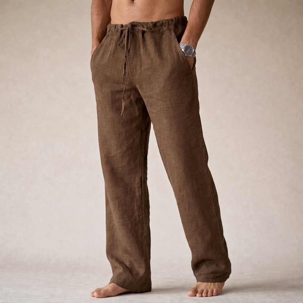 Kaven - Men's Linen Trousers Drawstring Waist Relaxed Straight Leg