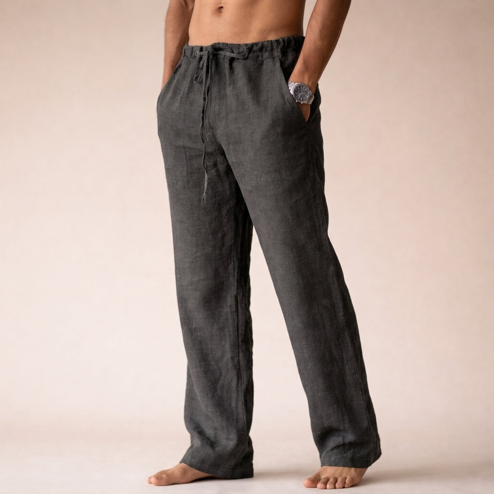 Kaven - Men's Linen Trousers Drawstring Waist Relaxed Straight Leg