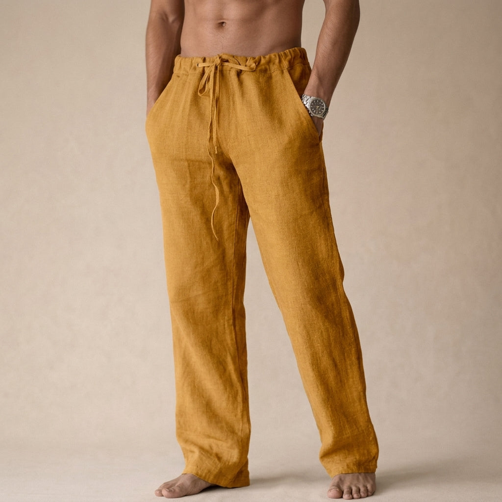 Kaven - Men's Linen Trousers Drawstring Waist Relaxed Straight Leg