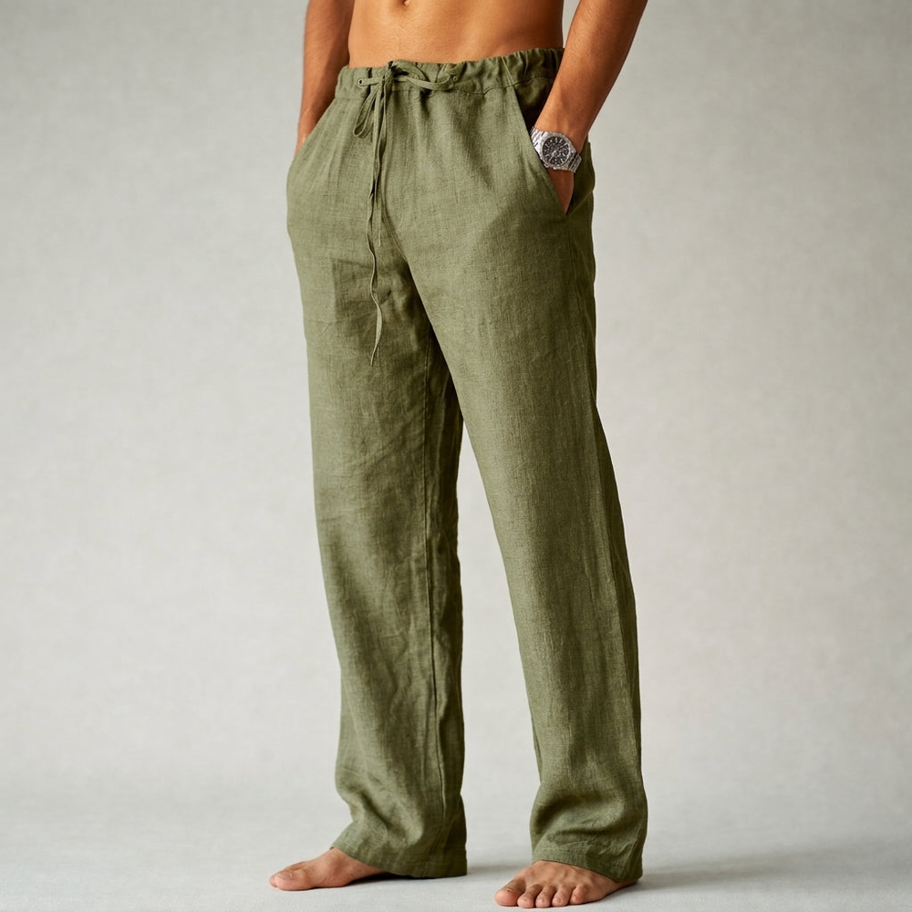 Kaven - Men's Linen Trousers Drawstring Waist Relaxed Straight Leg