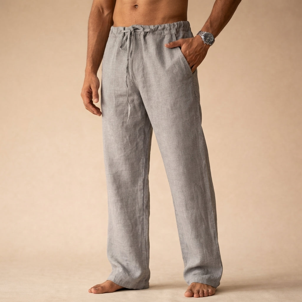 Kaven - Men's Linen Trousers Drawstring Waist Relaxed Straight Leg