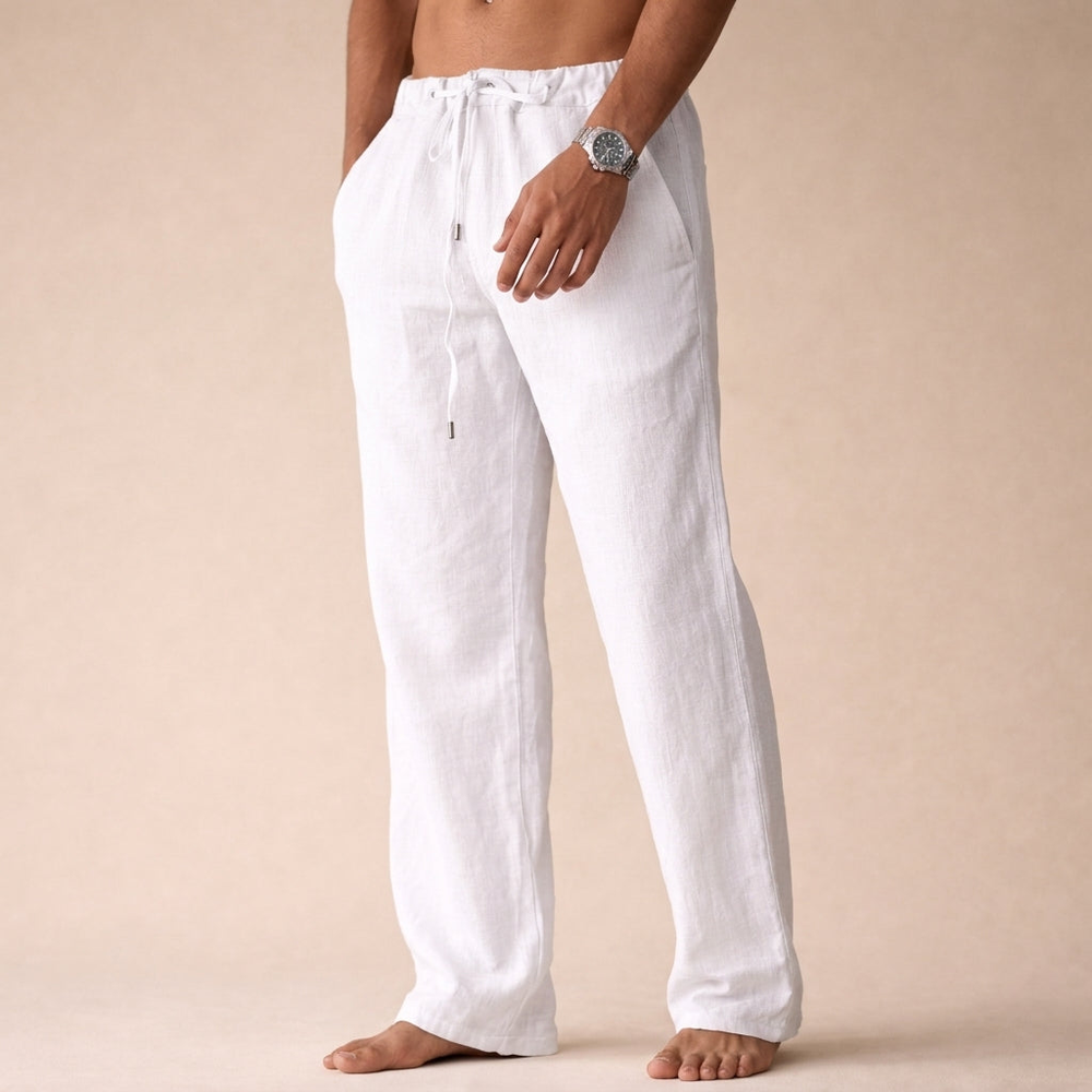 Kaven - Men's Linen Trousers Drawstring Waist Relaxed Straight Leg