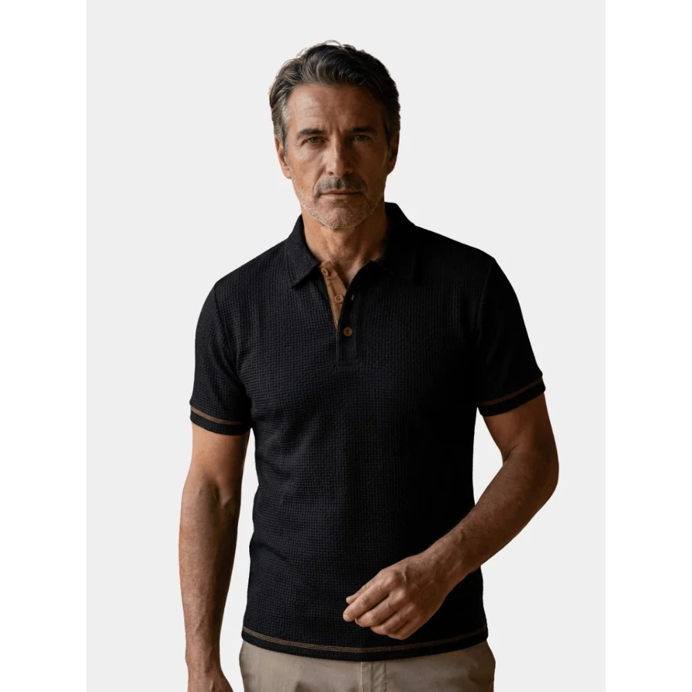 Kaven - Men's Polo Shirt Breathable Knit Short Sleeve Contrast Placket