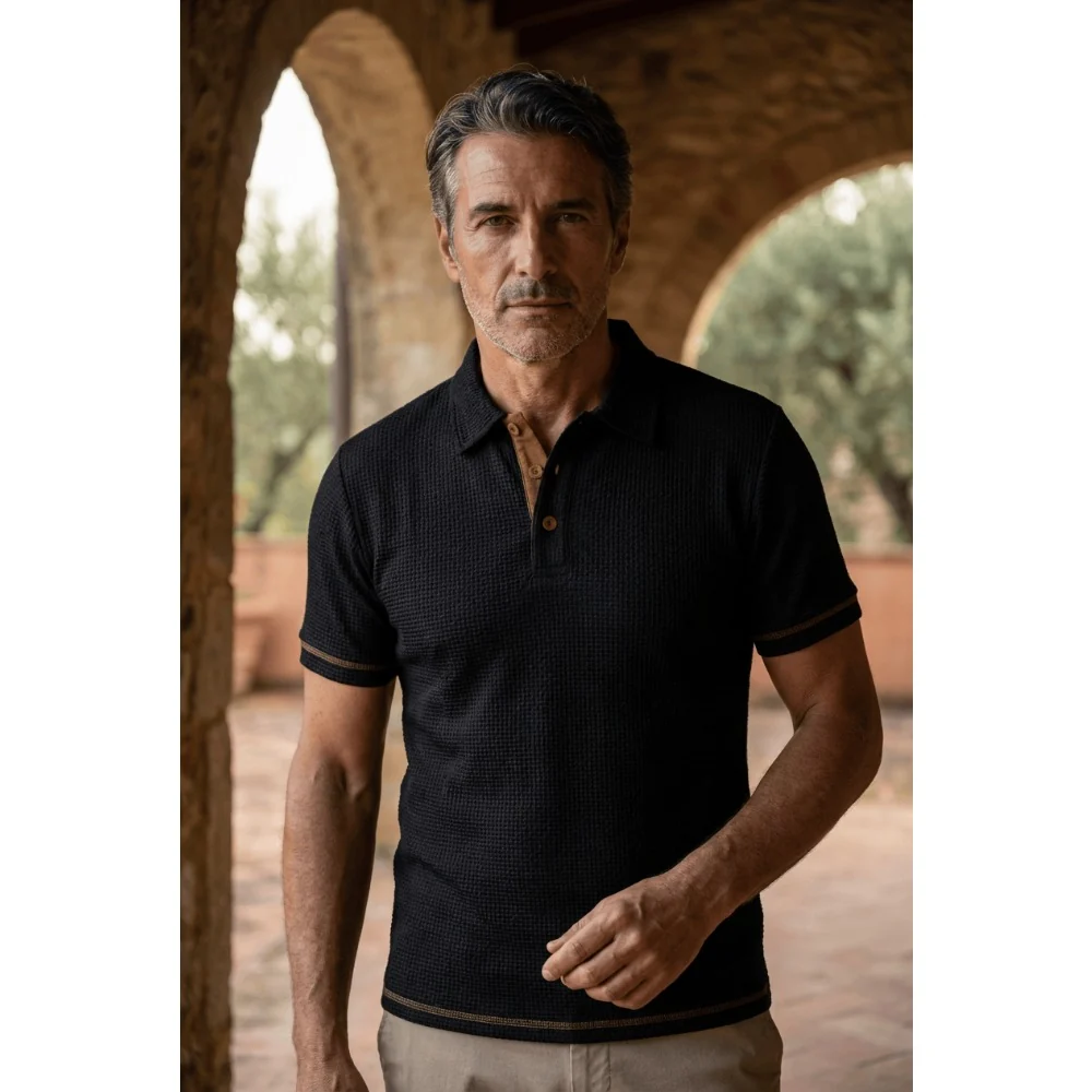 Kaven - Men's Polo Shirt Breathable Knit Short Sleeve Contrast Placket