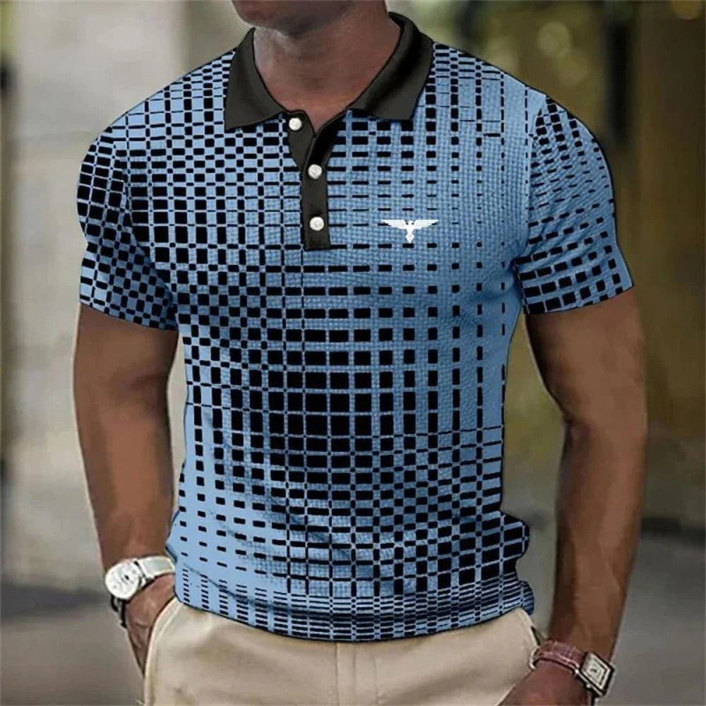 Kaven - Men's Polo Shirt Geometric Print Stretch Short Sleeve