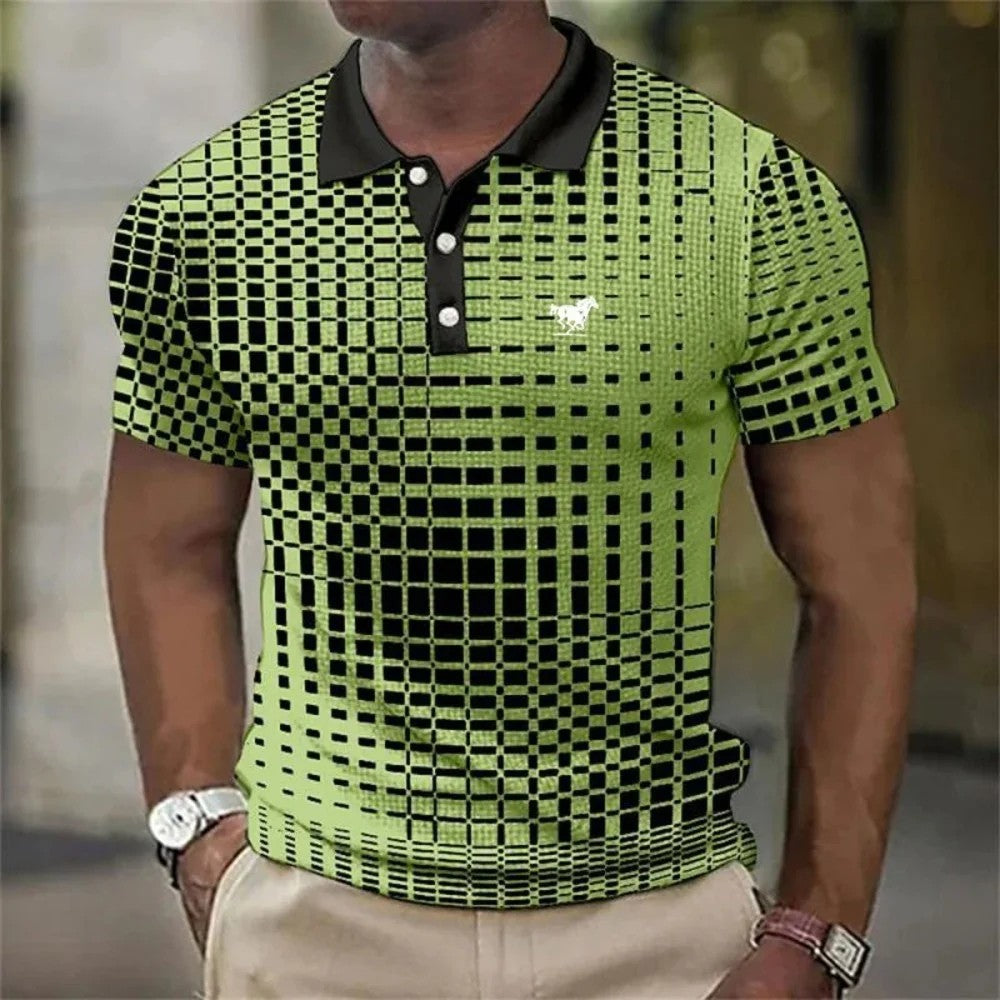 Kaven - Men's Polo Shirt Geometric Print Stretch Short Sleeve