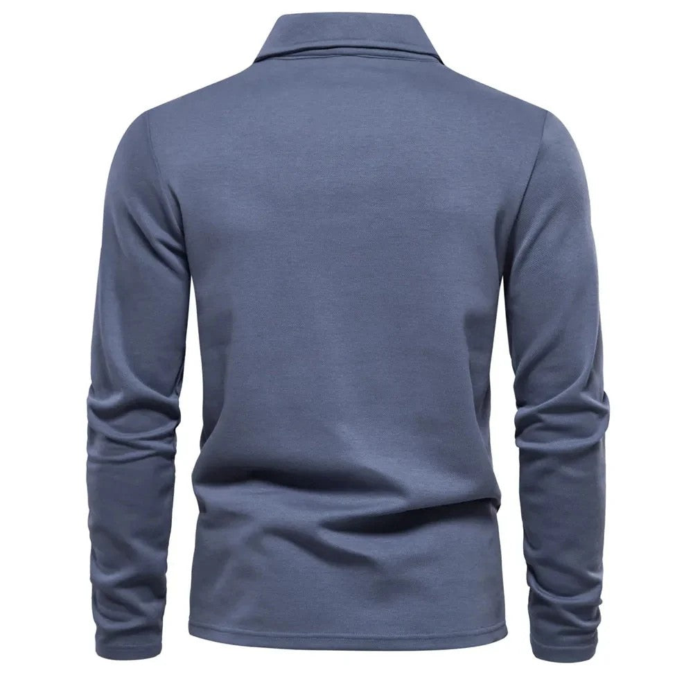 Kaven - Men's Polo Shirt Long Sleeve Smooth Knit Classic Collar