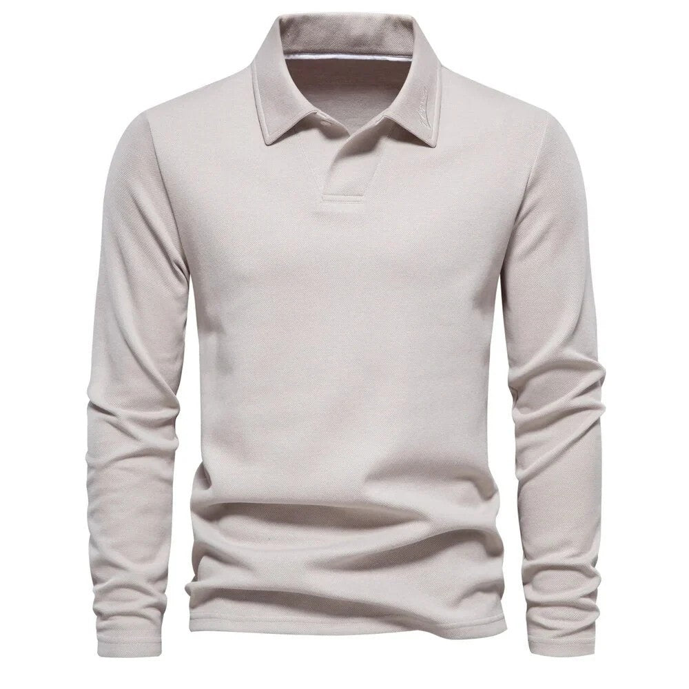 Kaven - Men's Polo Shirt Long Sleeve Smooth Knit Classic Collar