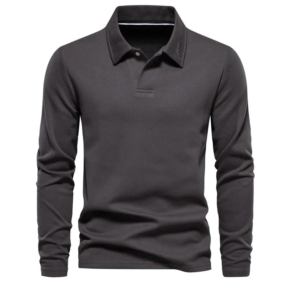 Kaven - Men's Polo Shirt Long Sleeve Smooth Knit Classic Collar