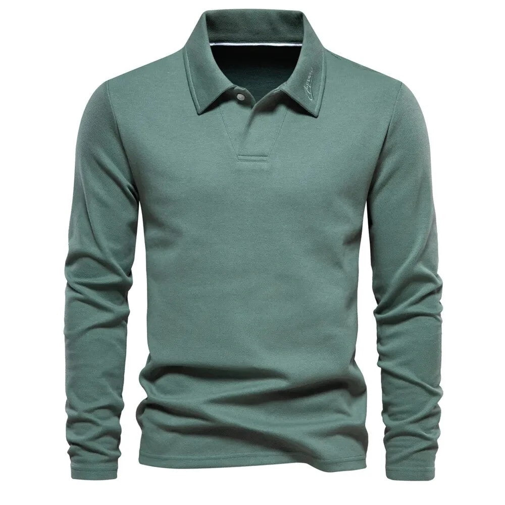 Kaven - Men's Polo Shirt Long Sleeve Smooth Knit Classic Collar