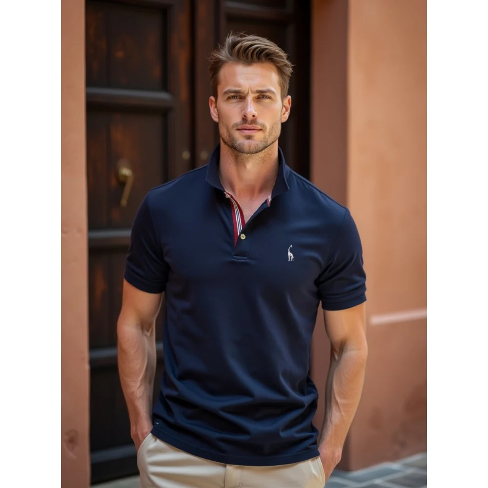 Kaven - Men's Polo Shirt Short Sleeve Contrast Placket Stretch