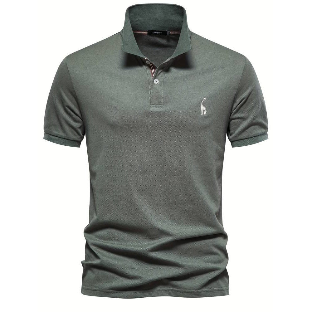 Kaven - Men's Polo Shirt Short Sleeve Embroidered Detail Two-Button