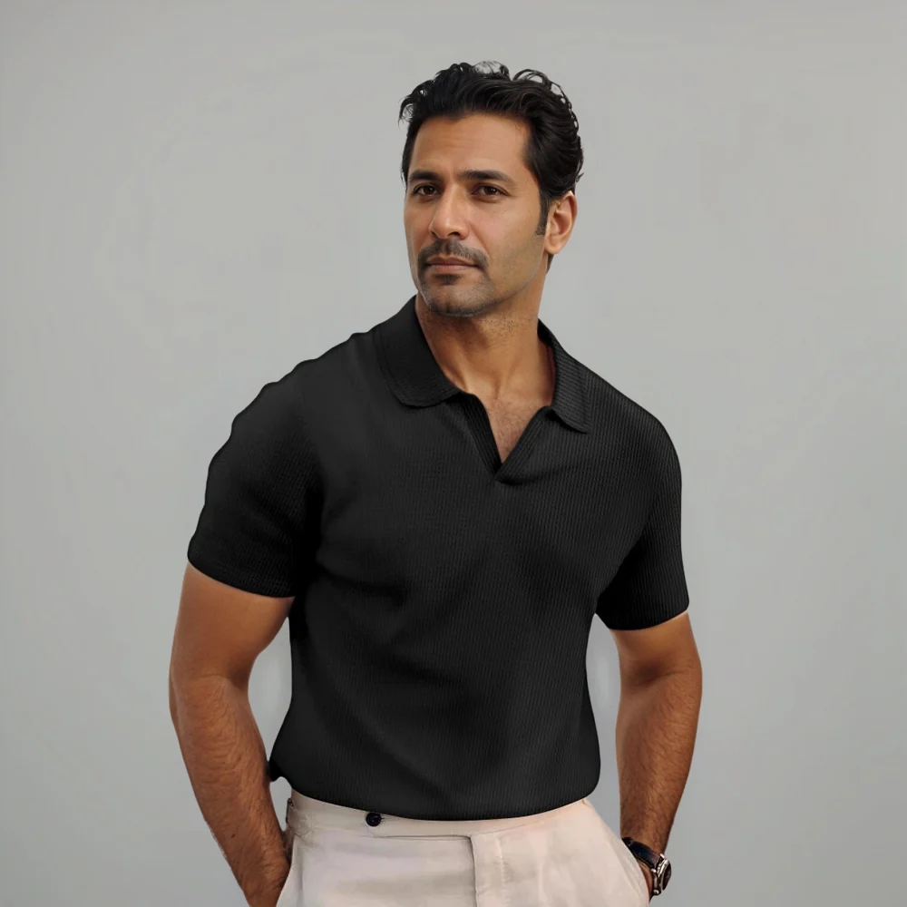 Kaven - Men's Polo Shirt Short Sleeve Fine Knit Open Collar