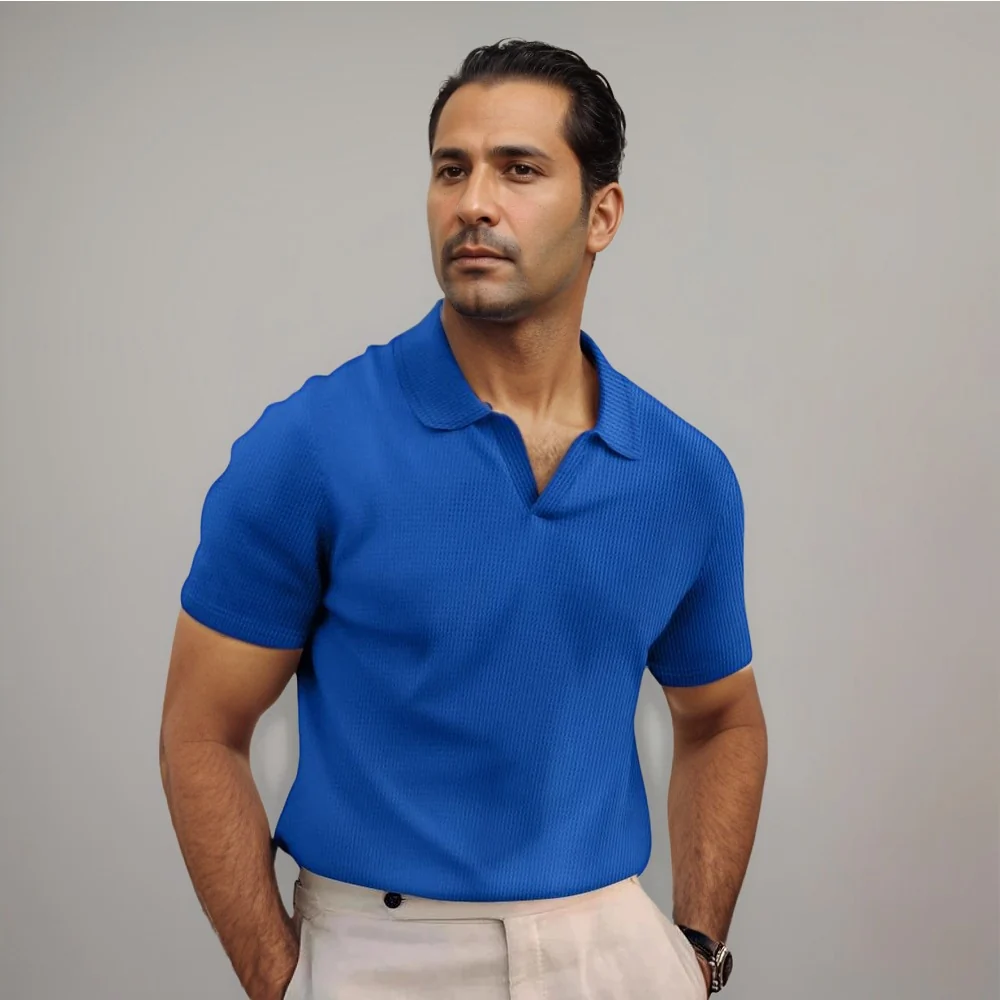 Kaven - Men's Polo Shirt Short Sleeve Fine Knit Open Collar