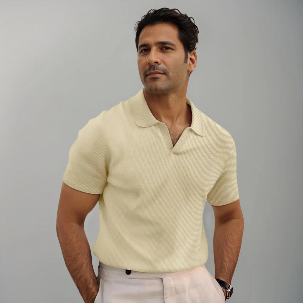 Kaven - Men's Polo Shirt Short Sleeve Fine Knit Open Collar
