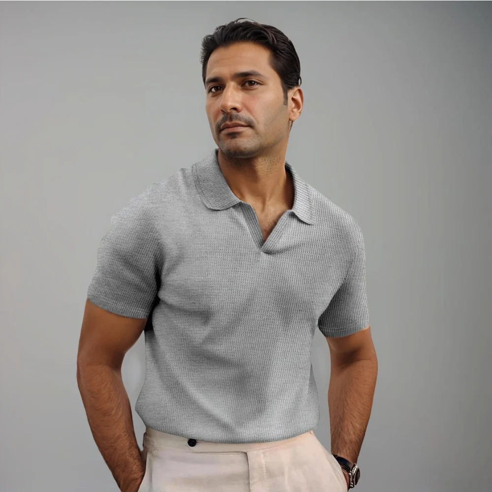 Kaven - Men's Polo Shirt Short Sleeve Fine Knit Open Collar